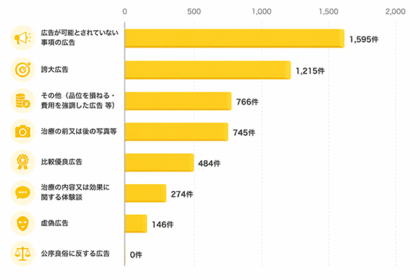 医療広告の違反内容別の件数を示したグラフ