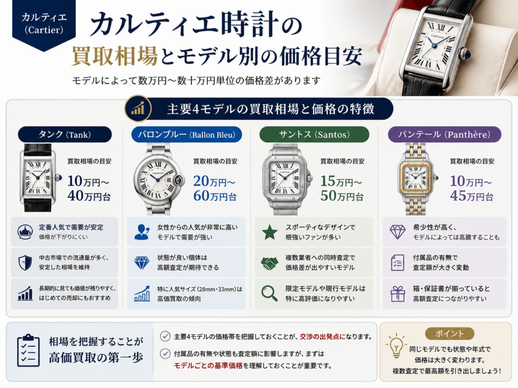 カルティエ時計の買取相場とモデル別の価格目安画像