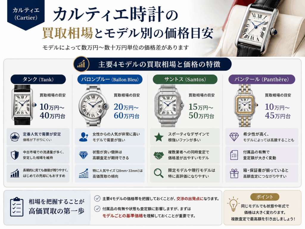 カルティエ時計の買取相場とモデル別の価格目安画像