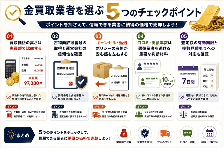 金買取業者を選ぶ5つのチェックポイント
