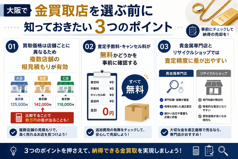 大阪で金買取店を選ぶ前に知っておきたい3つのポイント