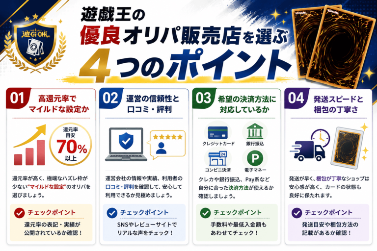 遊戯王の優良オリパ販売店を選ぶ4つのポイント